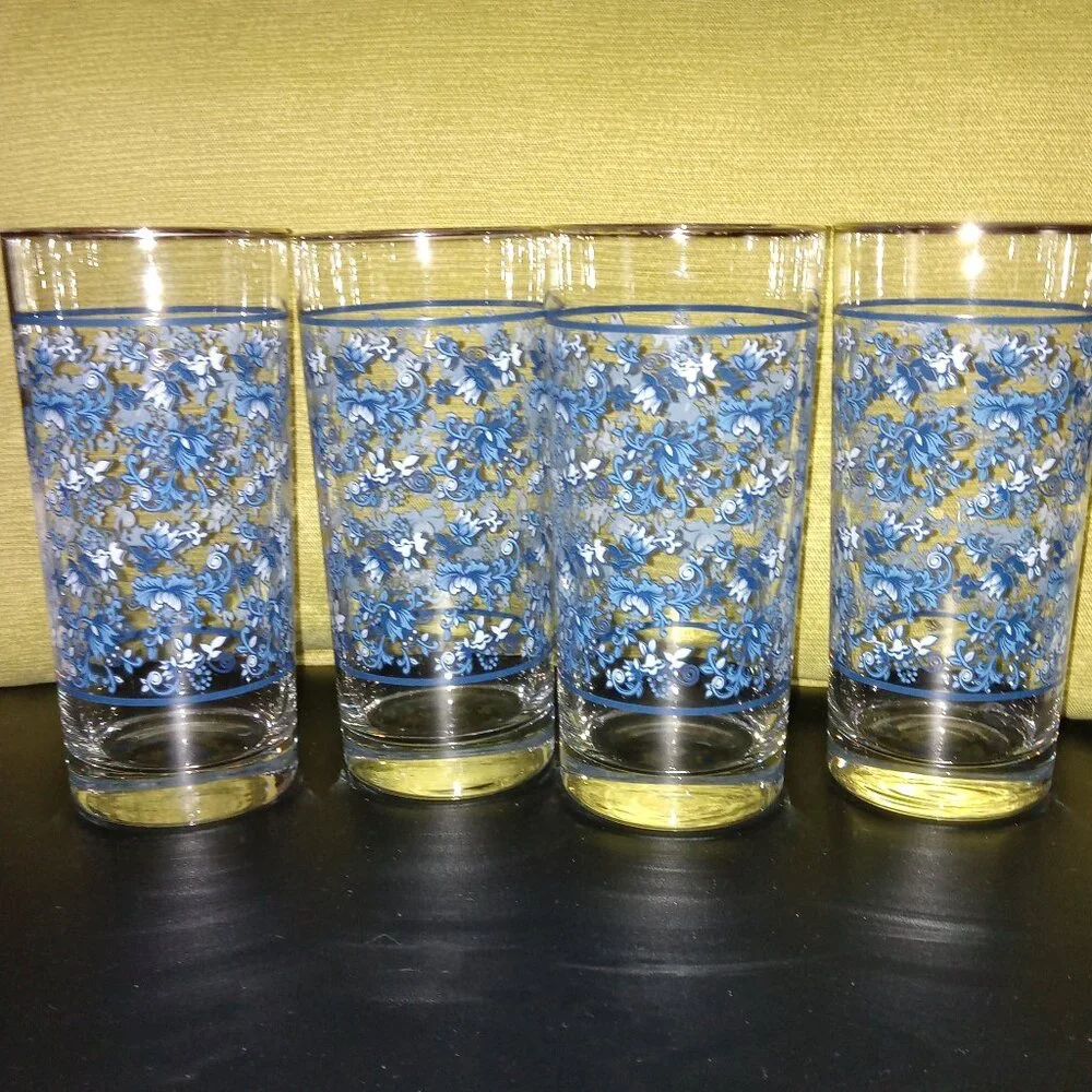 Set of 4 floral SPODE high ball glasses from the "Spode Blue Room Collection". - Picture 2 of 3